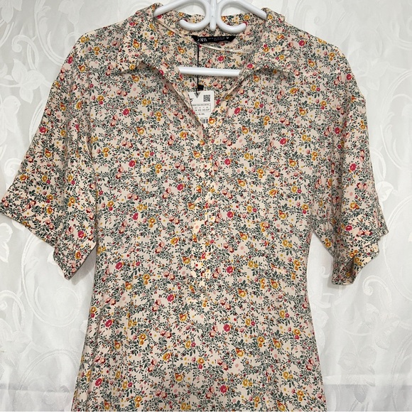 NWT ZARA Vintage Cream Floral Motif Short Sleeved Summer Midi Bodycon Dress - Picture 5 of 10